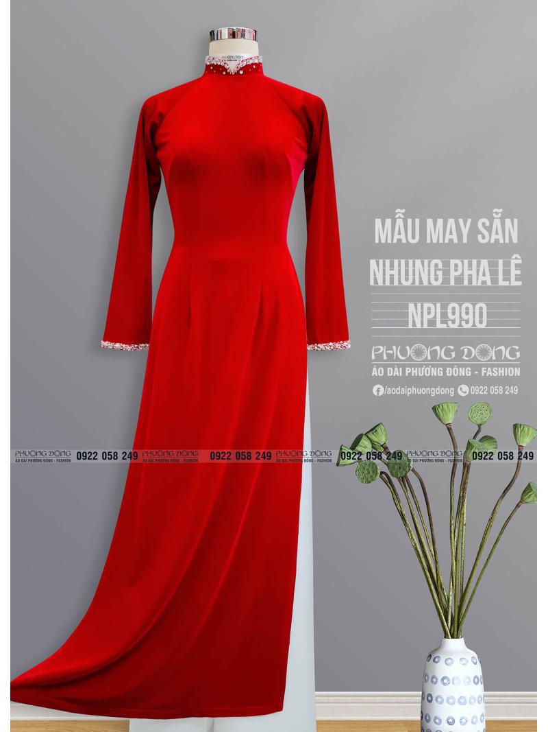 Áo Dài Bà Sui Nhung Đính Đá Pha Lê Cao Cấp NPL990